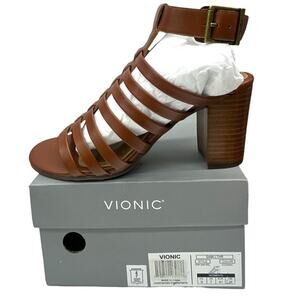 Vionic Womens Perk Sami Strappy Heels Sandals Women's Size 9 Brown Gladiator